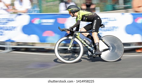 Verona, VR, Italy - June 2, 2019: Simon Yates At Last Stage Tour Of Italy Also Called Giro D'Italia Is A Famous Cycling Race With Many Professional Cyclists