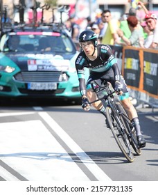 Verona, VR, Italy - June 2, 2019: Cyclist RAFAL MAJKA of BORA HANSGROHETeam at Tour of Italy also called Giro di ITALIA is a cycling race with professional cyclists