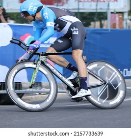 Verona, VR, Italy - June 2, 2019: Cyclist TANEL KANGERT of EDUCATION FIRST Team at Tour of Italy also called Giro di ITALIA is a cycling race with professional cyclists