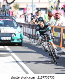 Verona, VR, Italy - June 2, 2019: Cyclist RAFAL MAJKA of BORA HANSGROHETeam at Tour of Italy also called Giro di ITALIA is a cycling race with professional cyclists