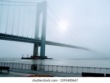 Verrazano Narrows Bridge in Rain and Fog