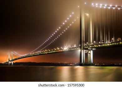 Verrazano-Narrows Bridge on a foggy night