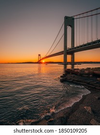 The Verrazano-Narrows Bridge at sunset, from Brooklyn, New York City