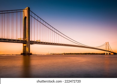 Verrazano-Narrows Bridge at sunset as viewed from Long Island, New York