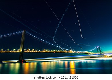 Verrazzano Narrows Bridge Night Cityscape Long Exposure 