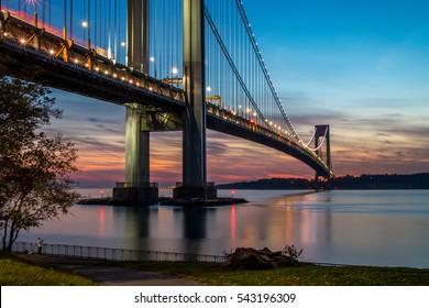 Verrazzano-Narrows bridge in Brooklyn and Staten Island at sunset