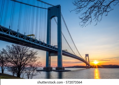 Verrazzano-Narrows Bridge In Brooklyn And Staten Island At Sunset