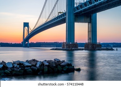 Verrazzano-Narrows Bridge In Brooklyn And Staten Island Shortly After Sunset