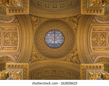 Versailles, France - 10 August 2014 : Yellow ceiling at Versailles Palace ( Chateau de Versailles ). It was added to the UNESCO list of World Heritage Sites.