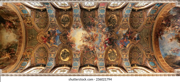 Versailles, France - 13 August 2014 : Panoramic view of the painted ceiling of the Royal Chapel at Versailles Palace ( Chateau de Versailles ). It was added to the UNESCO list of World Heritage Sites.