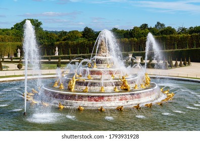 Versailles, France - August 02, 2020: Aerial View Of The Latona Fountain In The Gardens Of Versailles.