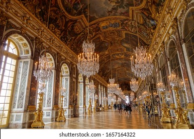 Versailles, France - December 16th 2015: Famous Hall of Mirrors during off-peak season