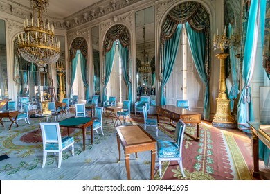Versailles, France - March 14, 2018: Games Room inside The great Trianon Palace situated in the northwestern part of the Domain of Versailles. Was the residence of Queen Marie Antoinette