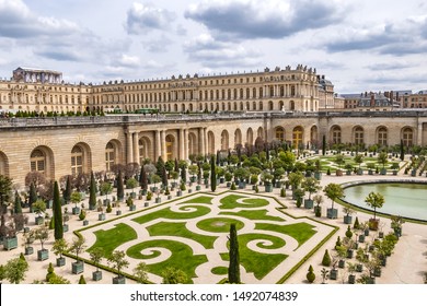 VERSAILLES, FRANCE - MAY 27, 2019: Orangerie Parterre (1684 - 1686) in Versailles palace. Palace Versailles was a royal chateau, 20 kilometres southwest of centre of Paris.