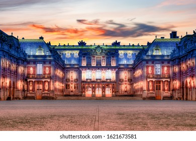 Versailles Palace Outside Paris At Night, France