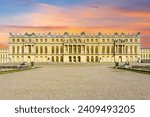 Versailles palace outside Paris at sunset, France