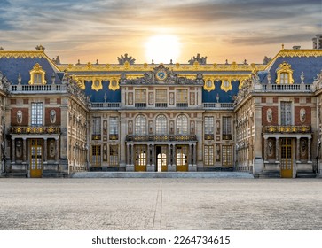 Versailles palace outside Paris at sunset, France