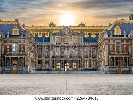 Versailles palace outside Paris at sunset, France