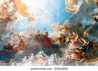 VERSAILLES PARIS, FRANCE - April 18 : Ceiling painting in Hercules room of the Royal Chateau Versailles on April 18, 2015 at the Palace of Versailles near Paris, France