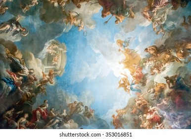 VERSAILLES PARIS, FRANCE - April 18 : Ceiling painting in Hercules room of the Royal Chateau Versailles on April 18, 2015 at the Palace of Versailles near Paris, France