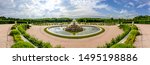 Versailles park panorama with Latona fountain and Grand canal, Paris, France