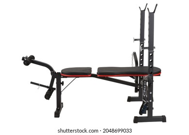 versatile bodybuilding machine, with a bench that changes the incline and other equipment, on a white background, isolated - Shutterstock ID 2048699033