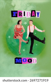 Vertical 3d pop image of happy girl guy dance friday mood celebration birthday chill party wekeend holiday enjoy occasion