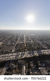 Vertical Aerial Of South Central Los Angeles And The Harbor 110 Freeway.