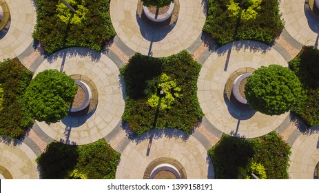 Vertical Aerial Top Down View Shot And Looking Down On The City Park In Krasnodar, Russia