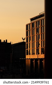 Vertical Amsterdam Evening Sunset Golden Hour Urban Building With Black Silhouette