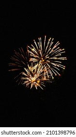 A vertical background of bright firework on a black night sky