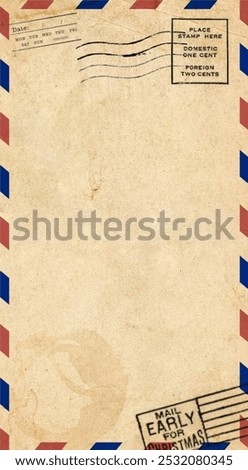 Vertical backside of old postcard with dirty stain