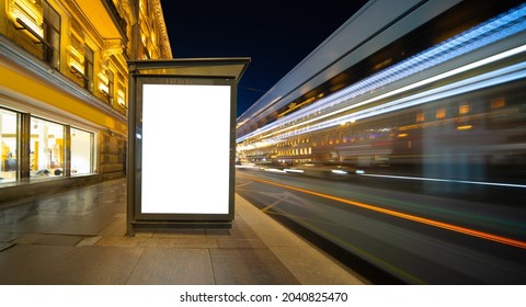 Vertical Billboard Screen Light Box. In Night At The Bus Stop.