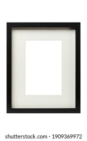 Vertical Black Wooden Picture Frame With Matte, Isolated With Clipping Path On White Background. Template For Artwork With 2:3 Aspect Ratio