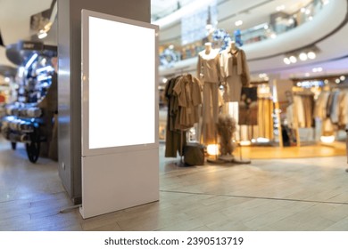 Vertical blank LED TV Screen stand in shopping mall. Perfect for showcasing your logo and branding.