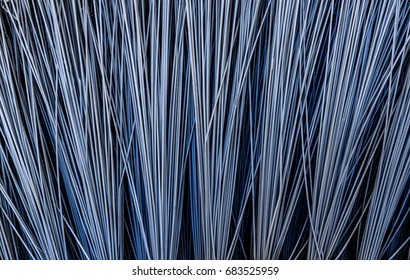 Vertical Blue Lines Pattern And Texture, Plastic Broom Bristles Closeup