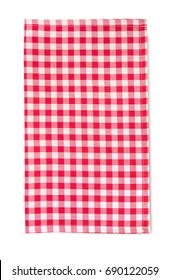 Vertical Checkered Red Picnic Cloth Isolated With Shadow.Kitchen Folded Napkin.