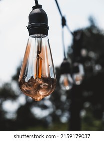 A Vertical Closeup Of The Orange Lightbulb  Selected Focus 