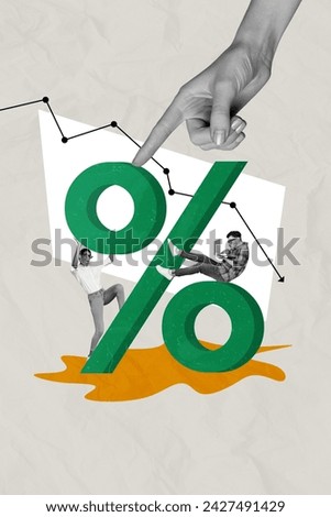 Vertical collage creative poster image black white filter stressful young businesspartner man woman problem fall percentage lose money