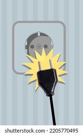 Vertical Collage Illustration Of Electric Socket Plug Drawing Spark Isolated On Painted Creative Background