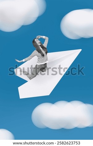 Similar – Image, Stock Photo Positive girl in plane near window