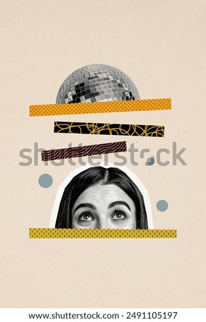 Vertical composite artwork collage image picture of girl eyes look disco ball isolated on creative background