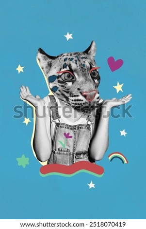 Vertical composite artwork collage image picture of girl tiger head make up isolated on creative background