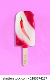 Vertical composite collage illustration ice cream stick chili pepper inside new spice flavor isolated creative background