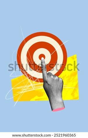 Vertical creative art collage of hand push center target development bsiness aim achievement growth isolated on painting background