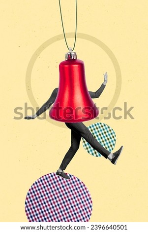 Vertical creative collage image of red walking ringing bell going step have fun happy christmas new year x-mas congratulation