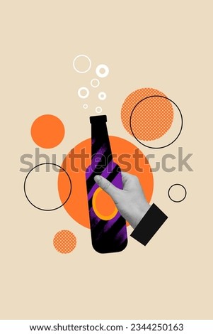 Vertical creative composite photo collage of arm holding bottle of beer celebrate vacation at resort isolated on pastel color background