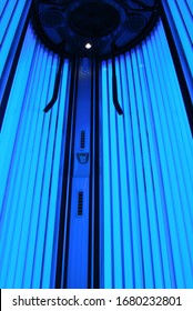 Vertical Empty Solarium Room With Blue Lighting, Blue Light Solarium