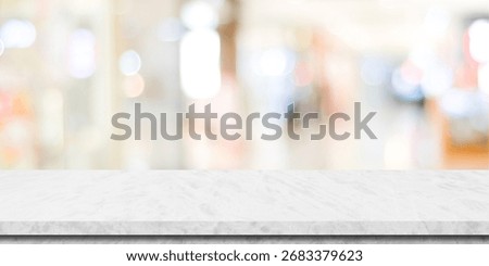 Vertical empty white table top, counter, desk background over blur abstract background, White marble stone table, shelf and blurred kitchen restaurant for food, product display mockup, template