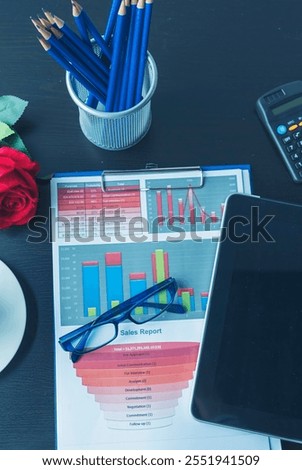 Vertical Excel graph with Spreadsheet Document showing Information Financial Startup Concept. Vertical horizon Financial Planning Account Database annual Report. Business Graphs charts on office desk